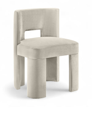 Meridian Furniture Zuno Sculptural Velvet Upholstered Dining Chair with Solid Wood Frame for Modern Interiors Cream 945Cream-C