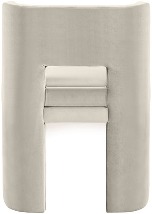Meridian Furniture Zuno Sculptural Velvet Upholstered Dining Chair with Solid Wood Frame for Modern Interiors Cream 945Cream-C
