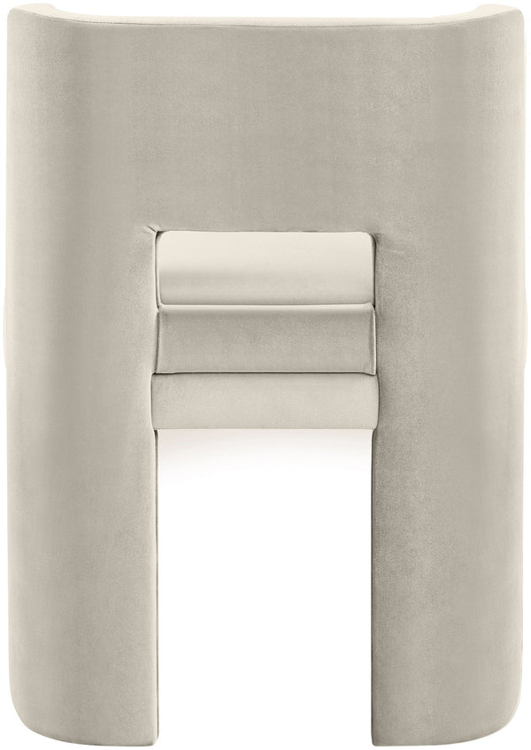 Meridian Furniture Zuno Sculptural Velvet Upholstered Dining Chair with Solid Wood Frame for Modern Interiors Cream 945Cream-C