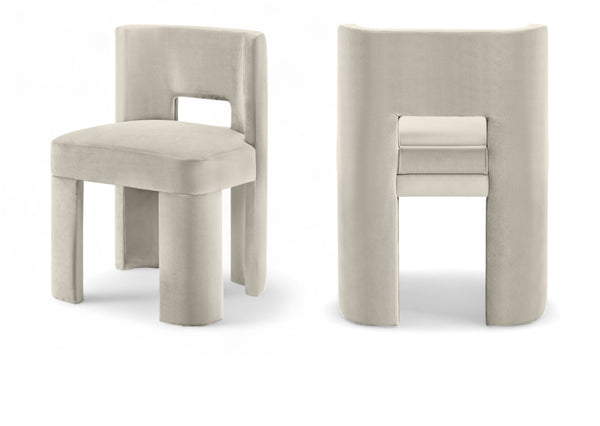 Meridian Furniture Zuno Sculptural Velvet Upholstered Dining Chair with Solid Wood Frame for Modern Interiors Cream 945Cream-C