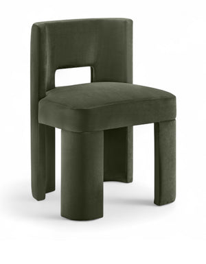 Meridian Furniture Zuno Sculptural Velvet Upholstered Dining Chair with Solid Wood Frame for Modern Interiors Green 945Green-C