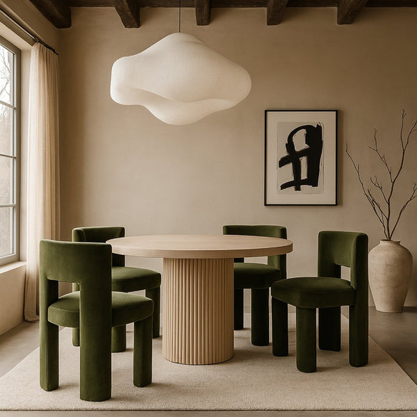 Meridian Furniture Zuno Sculptural Velvet Upholstered Dining Chair with Solid Wood Frame for Modern Interiors Green 945Green-C