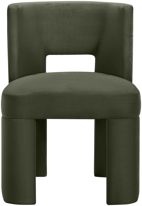 Meridian Furniture Zuno Sculptural Velvet Upholstered Dining Chair with Solid Wood Frame for Modern Interiors Green 945Green-C