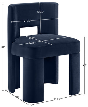 Meridian Furniture Zuno Sculptural Velvet Upholstered Dining Chair with Solid Wood Frame for Modern Interiors Navy 945Navy-C
