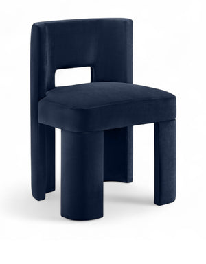 Meridian Furniture Zuno Sculptural Velvet Upholstered Dining Chair with Solid Wood Frame for Modern Interiors Navy 945Navy-C