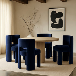 Meridian Furniture Zuno Sculptural Velvet Upholstered Dining Chair with Solid Wood Frame for Modern Interiors Navy 945Navy-C