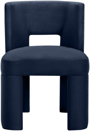 Meridian Furniture Zuno Sculptural Velvet Upholstered Dining Chair with Solid Wood Frame for Modern Interiors Navy 945Navy-C