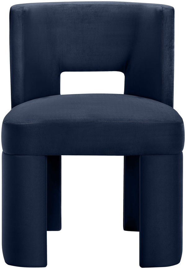 Meridian Furniture Zuno Sculptural Velvet Upholstered Dining Chair with Solid Wood Frame for Modern Interiors Navy 945Navy-C