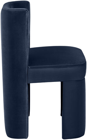 Meridian Furniture Zuno Sculptural Velvet Upholstered Dining Chair with Solid Wood Frame for Modern Interiors Navy 945Navy-C