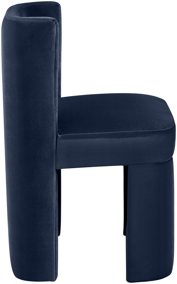 Meridian Furniture Zuno Sculptural Velvet Upholstered Dining Chair with Solid Wood Frame for Modern Interiors Navy 945Navy-C