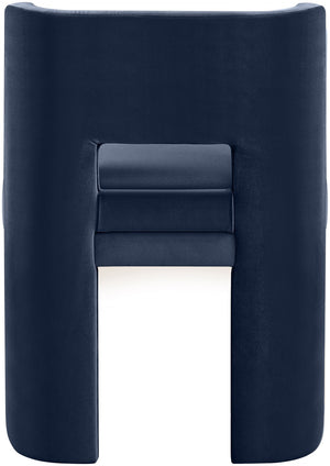 Meridian Furniture Zuno Sculptural Velvet Upholstered Dining Chair with Solid Wood Frame for Modern Interiors Navy 945Navy-C