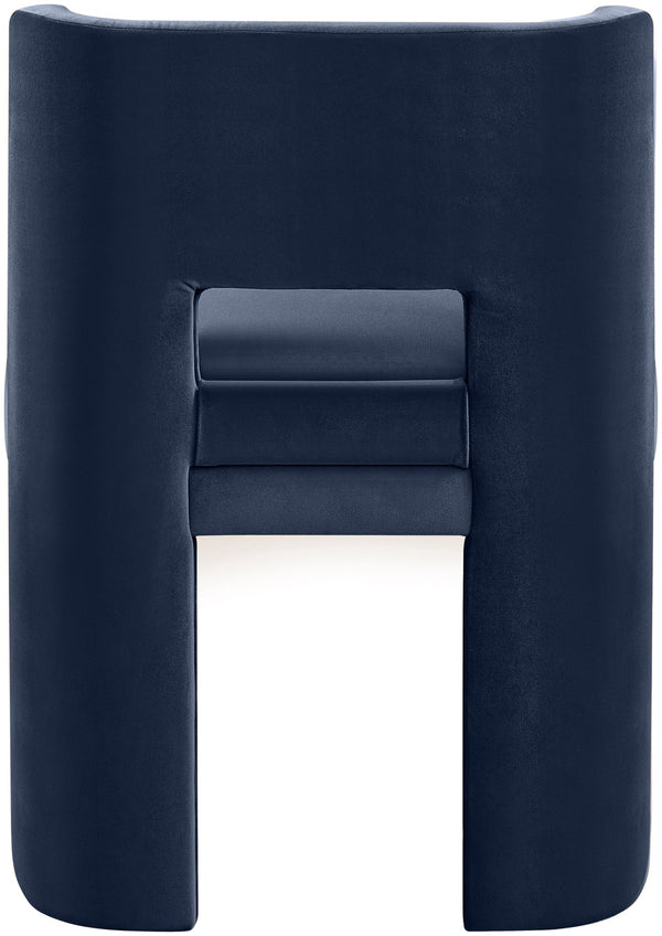 Meridian Furniture Zuno Sculptural Velvet Upholstered Dining Chair with Solid Wood Frame for Modern Interiors Navy 945Navy-C
