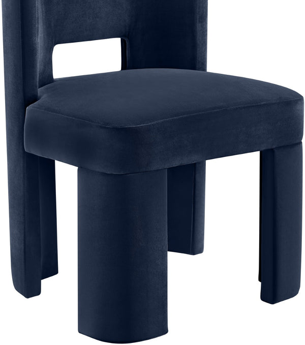 Meridian Furniture Zuno Sculptural Velvet Upholstered Dining Chair with Solid Wood Frame for Modern Interiors Navy 945Navy-C