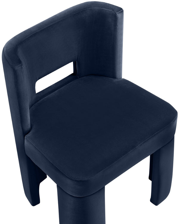 Meridian Furniture Zuno Sculptural Velvet Upholstered Dining Chair with Solid Wood Frame for Modern Interiors Navy 945Navy-C