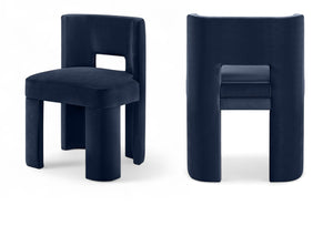Meridian Furniture Zuno Sculptural Velvet Upholstered Dining Chair with Solid Wood Frame for Modern Interiors Navy 945Navy-C