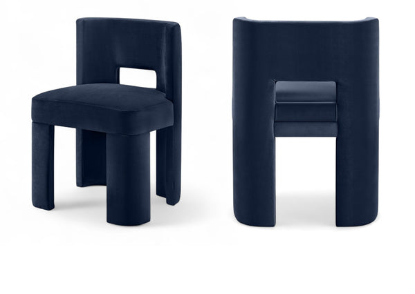 Meridian Furniture Zuno Sculptural Velvet Upholstered Dining Chair with Solid Wood Frame for Modern Interiors Navy 945Navy-C