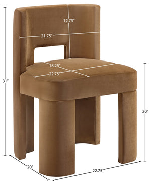 Meridian Furniture Zuno Sculptural Velvet Upholstered Dining Chair with Solid Wood Frame for Modern Interiors Saddle 945Saddle-C