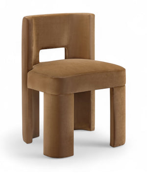 Meridian Furniture Zuno Sculptural Velvet Upholstered Dining Chair with Solid Wood Frame for Modern Interiors Saddle 945Saddle-C