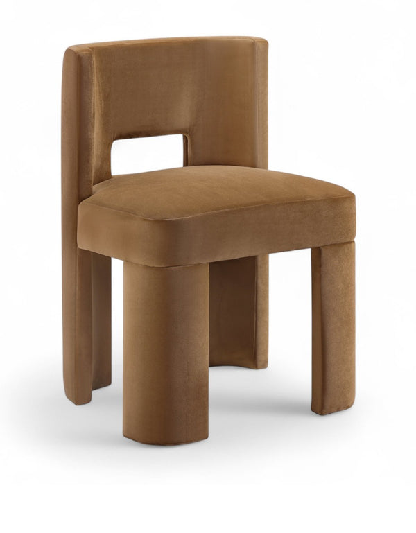 Meridian Furniture Zuno Sculptural Velvet Upholstered Dining Chair with Solid Wood Frame for Modern Interiors Saddle 945Saddle-C