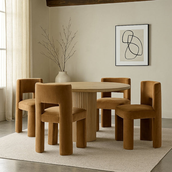 Meridian Furniture Zuno Sculptural Velvet Upholstered Dining Chair with Solid Wood Frame for Modern Interiors Saddle 945Saddle-C