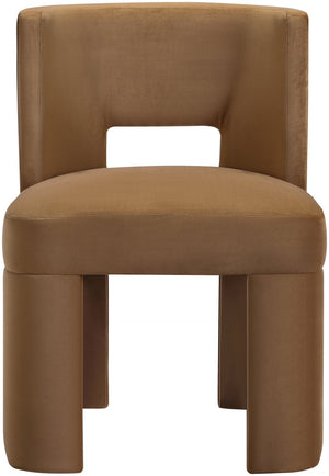 Meridian Furniture Zuno Sculptural Velvet Upholstered Dining Chair with Solid Wood Frame for Modern Interiors Saddle 945Saddle-C