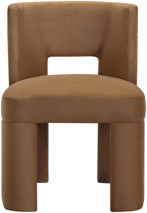 Meridian Furniture Zuno Sculptural Velvet Upholstered Dining Chair with Solid Wood Frame for Modern Interiors Saddle 945Saddle-C