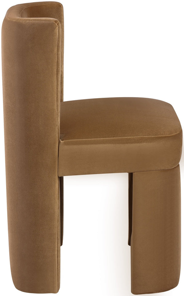 Meridian Furniture Zuno Sculptural Velvet Upholstered Dining Chair with Solid Wood Frame for Modern Interiors Saddle 945Saddle-C