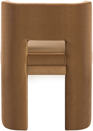 Meridian Furniture Zuno Sculptural Velvet Upholstered Dining Chair with Solid Wood Frame for Modern Interiors Saddle 945Saddle-C