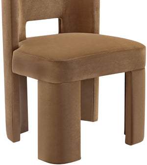 Meridian Furniture Zuno Sculptural Velvet Upholstered Dining Chair with Solid Wood Frame for Modern Interiors Saddle 945Saddle-C