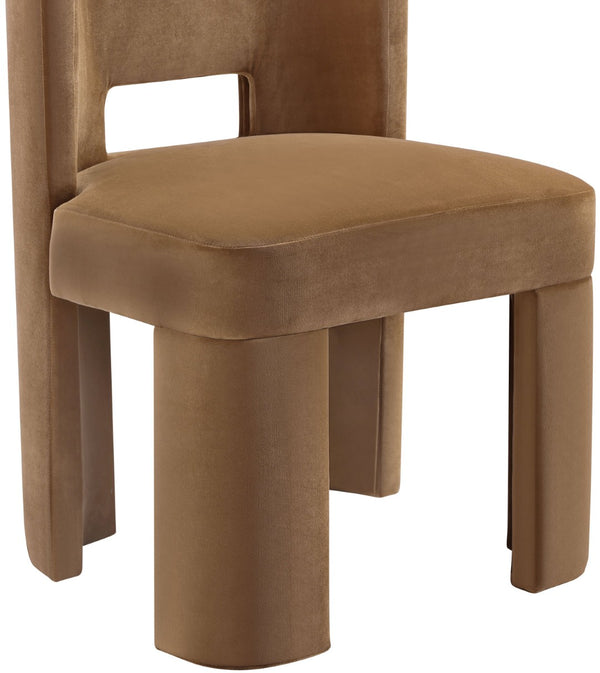 Meridian Furniture Zuno Sculptural Velvet Upholstered Dining Chair with Solid Wood Frame for Modern Interiors Saddle 945Saddle-C
