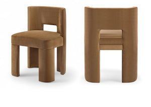 Meridian Furniture Zuno Sculptural Velvet Upholstered Dining Chair with Solid Wood Frame for Modern Interiors Saddle 945Saddle-C