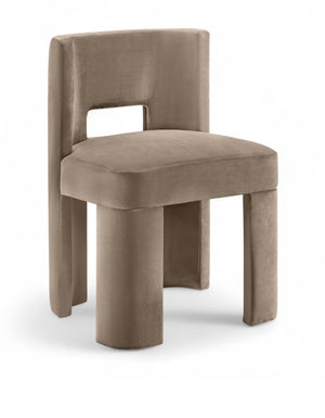 Meridian Furniture Zuno Sculptural Velvet Upholstered Dining Chair with Solid Wood Frame for Modern Interiors Taupe 945Taupe-C