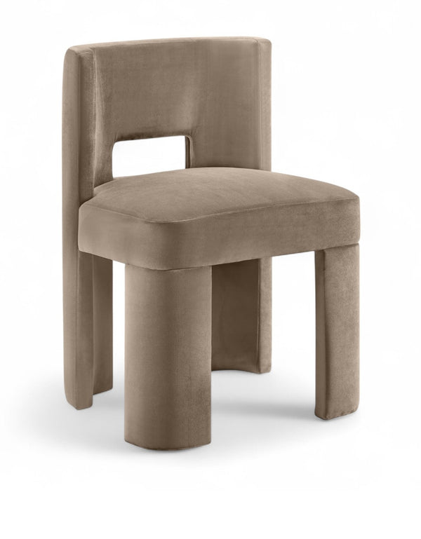 Meridian Furniture Zuno Sculptural Velvet Upholstered Dining Chair with Solid Wood Frame for Modern Interiors Taupe 945Taupe-C