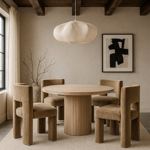 Meridian Furniture Zuno Sculptural Velvet Upholstered Dining Chair with Solid Wood Frame for Modern Interiors Taupe 945Taupe-C