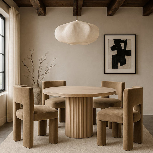 Meridian Furniture Zuno Sculptural Velvet Upholstered Dining Chair with Solid Wood Frame for Modern Interiors Taupe 945Taupe-C