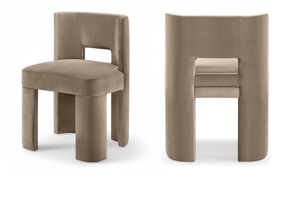 Meridian Furniture Zuno Sculptural Velvet Upholstered Dining Chair with Solid Wood Frame for Modern Interiors Taupe 945Taupe-C