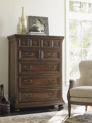 Lexington Ellington Drawer Chest - Embrace Casual Elegance With Rustic Cherry, Antique Brass Pulls, 7 Drawers Bedford  945-307