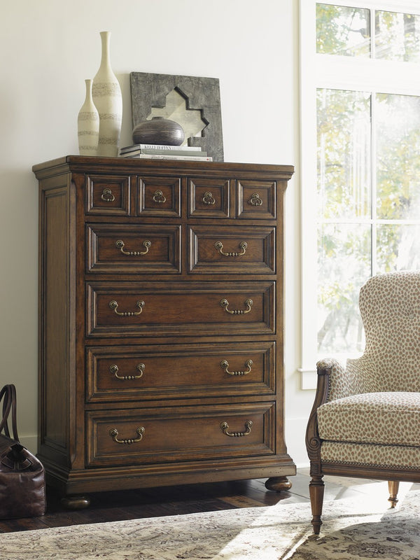 Lexington Ellington Drawer Chest - Embrace Casual Elegance With Rustic Cherry, Antique Brass Pulls, 7 Drawers Bedford  945-307