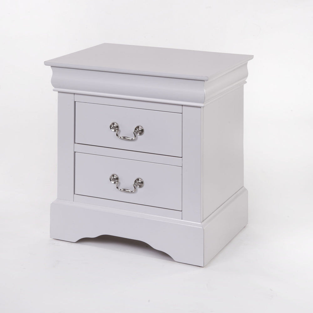 English Elm Louis Louis Philippe III Nightstand with 2 Drawers, Brushed Nickel Handles, Modern Minimalist Design White 27 L x 18 W x 23 H B2726P261215