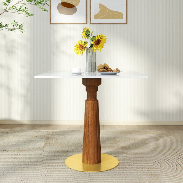 English Elm Modern Square Dining Table - 33.5" Sintered Stone With Wooden Legs & Gold Base For Small Spaces P2 W1535S00576-GIGA