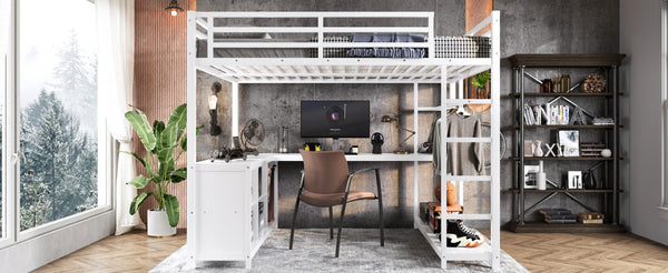 English Elm Metal Twin Xl Loft Bed with L Shaped Desk Wardrobe and Storage for Teens W1580S00368