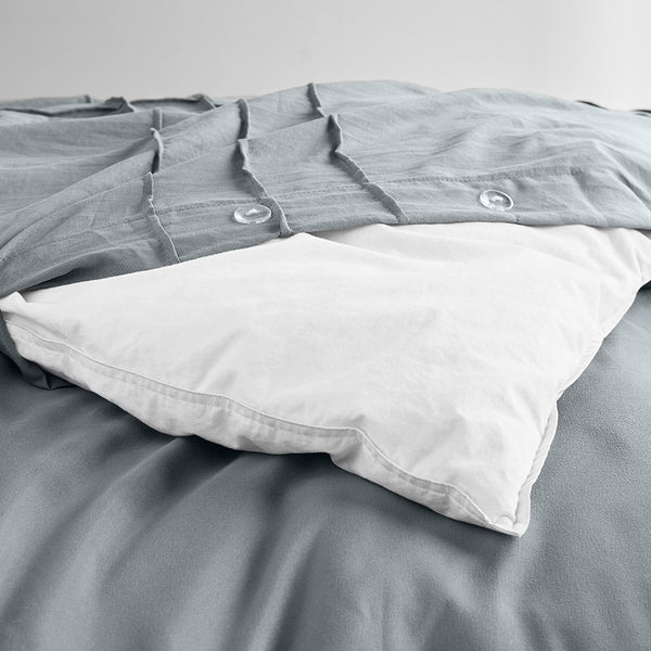 JLA Home Comfort Spaces - Soft Washed Pleated Duvet Cover Set delivers cloud-like comfort, OEKO-TEX safety, breathable microfiber, tailored grid pleat elegance Blue/Grey AM12-0444