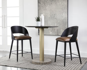 Sunpan Dezirae Barstool - Stylish Curved Back Design with Genuine Leather Seat and Unique Craftsmanship Black / Cognac Leather