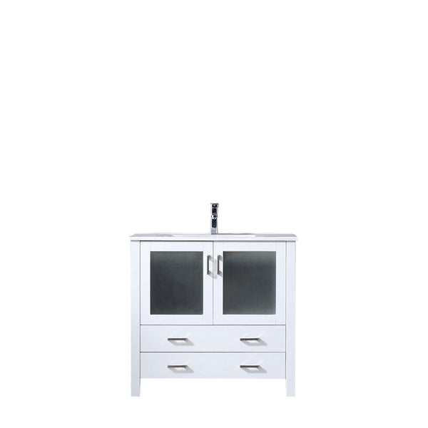 English Elm White 36 in. Bath Vanity with White Ceramic Top, Soft-Close Drawers, Cabinet Storage & Chrome Faucet B2731P260515