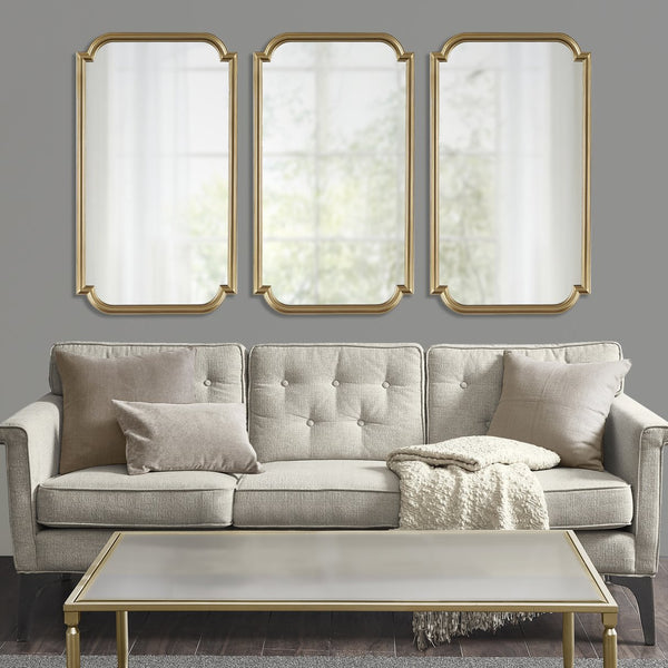 JLA Home Madison Park - Gold Scalloped Wood Wall Mirror with Metallic Gold Frame, Ready-to-Hang Rectangular Accent Piece MP95F-0318
