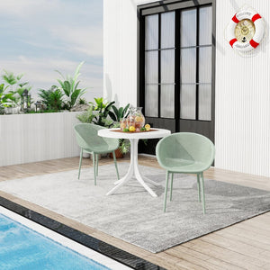 English Elm Summer Outdoor Bistro Set Uv Resistant Polypropylene Slatted Chairs and Round Patio Table Pale Green,White W3450S00021