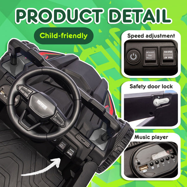 English Elm 24v Kids Utv Ride on with Dual 80w Motors Remote Control and Four Wheel Suspension Black W1578P342134
