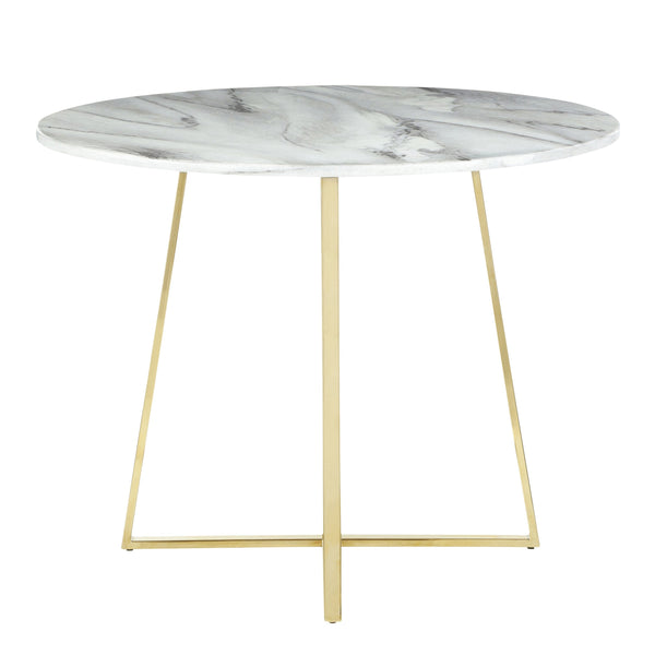English Elm Cosmo Round Marble Dining Table With Gold Geometric Base – Glamorous Style For Chic Spaces B202S01108