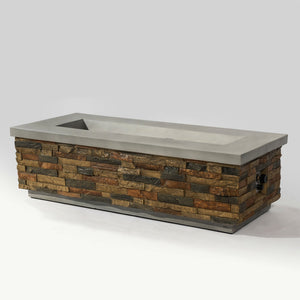 English Elm 60" Propane Gas Fire Pit Table 2-Pieces 60000 BTU Rectangular Concrete Sandstone with Cover & Lava Rocks W853S00007