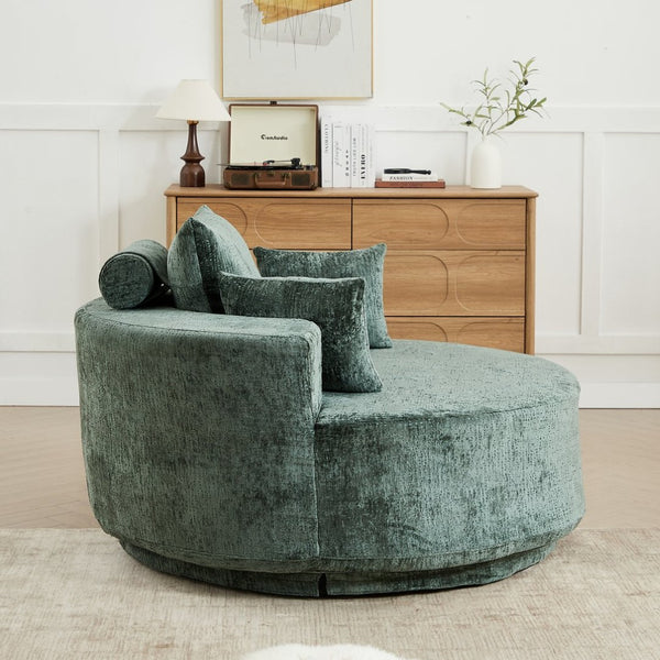 English Elm 55''l 55'l Chenille Swivel Lounge Chair Plush Foam Fill 360 Rotation Modern Living Room Green W834S00615